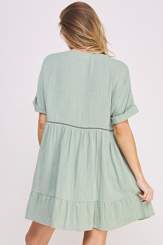 Jade By Jane Textured A-Line Short Dress | Boho Minimalist V-Neck - NeoKira Unlimited