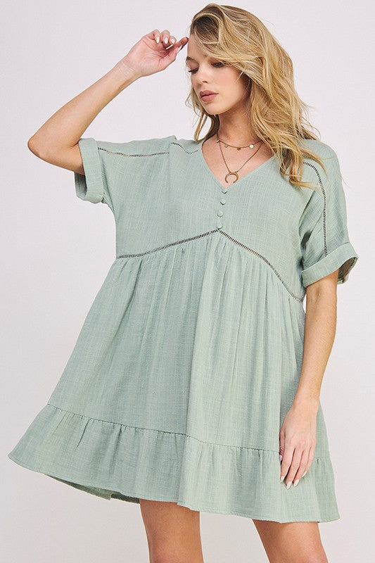 Jade By Jane Textured A-Line Short Dress | Boho Minimalist V-Neck - NeoKira Unlimited