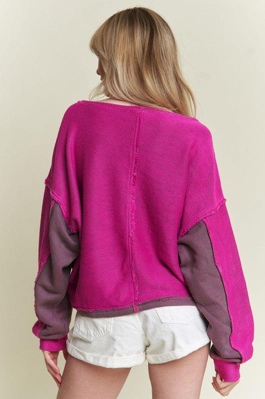 Jade By Jane Plus Size Dolman Sleeve Colorblock Knit Sweater Top - NeoKira Unlimited