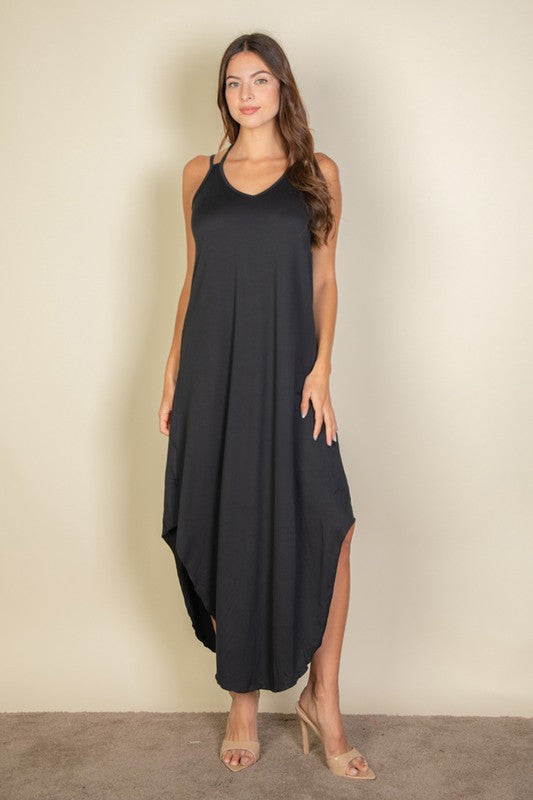 Button Front Tie Waist Sleeveless Maxi Dress Maxi Dress Capella Black S 