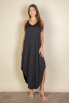 Button Front Tie Waist Sleeveless Maxi Dress Maxi Dress Capella Black S 