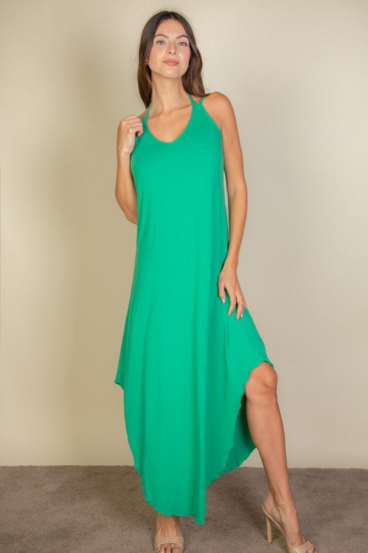 Button Front Tie Waist Sleeveless Maxi Dress Maxi Dress Capella Green S 