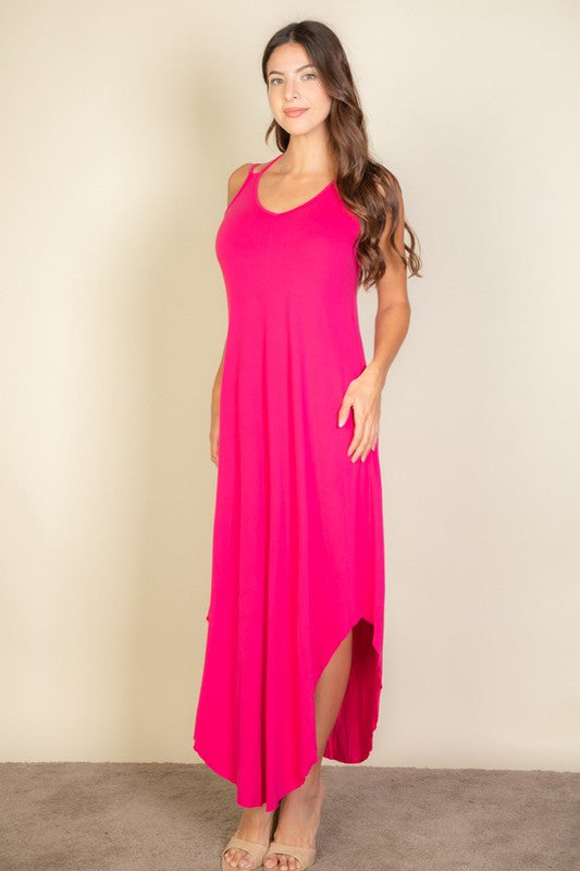 Button Front Tie Waist Sleeveless Maxi Dress Maxi Dress Capella Fuchsia S 