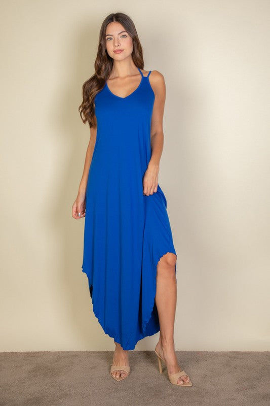 Button Front Tie Waist Sleeveless Maxi Dress Maxi Dress Capella Royal S 