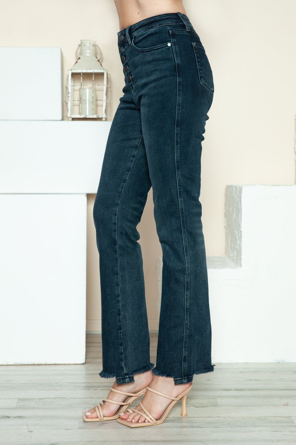 Judy Blue Full Size Button Fly Hem Destroy Straight Jeans - NeoKira Unlimited