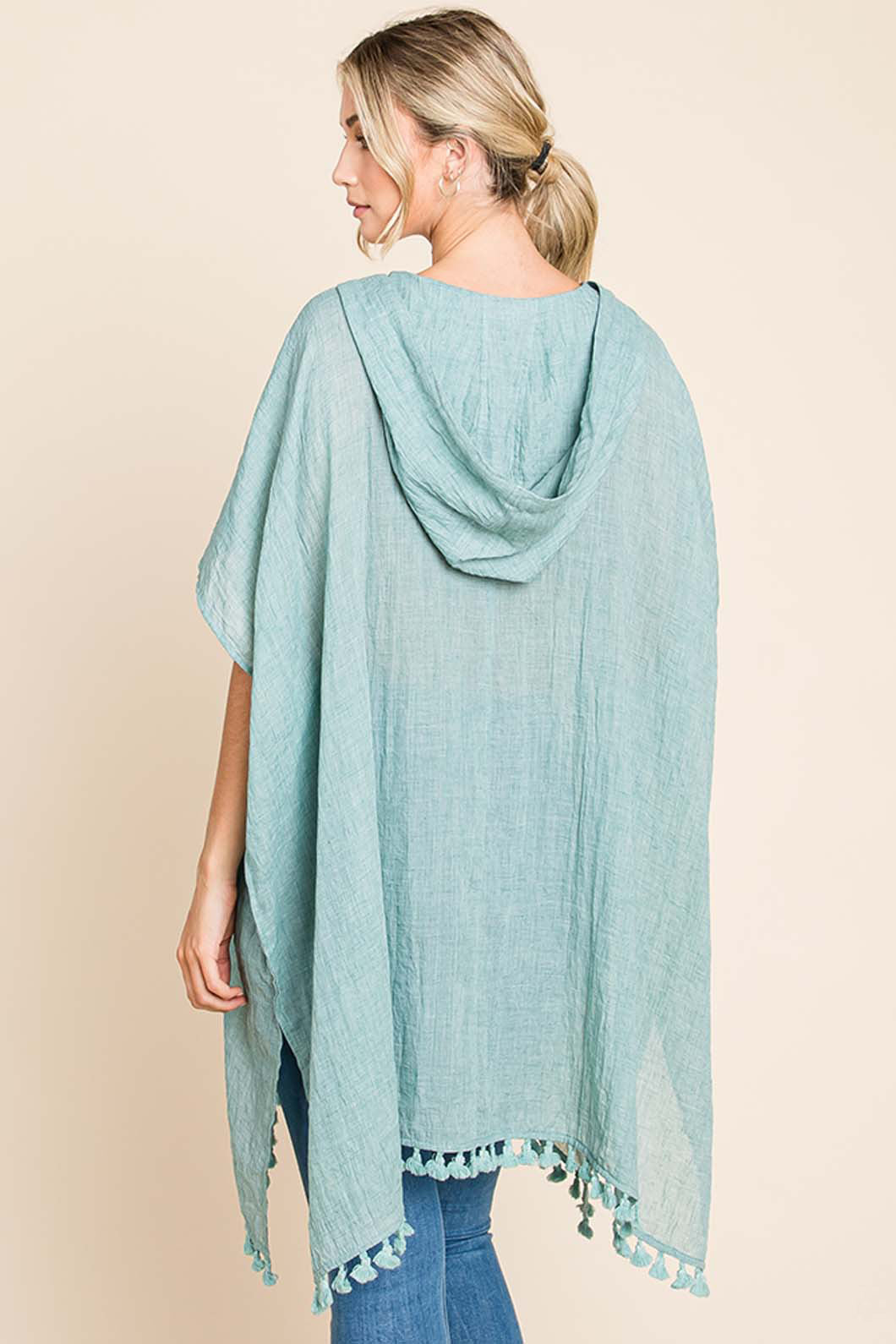 Cotton Bleu by Nu Label Tassel Hem Hooded Cover Up Cover Up Trendsi   