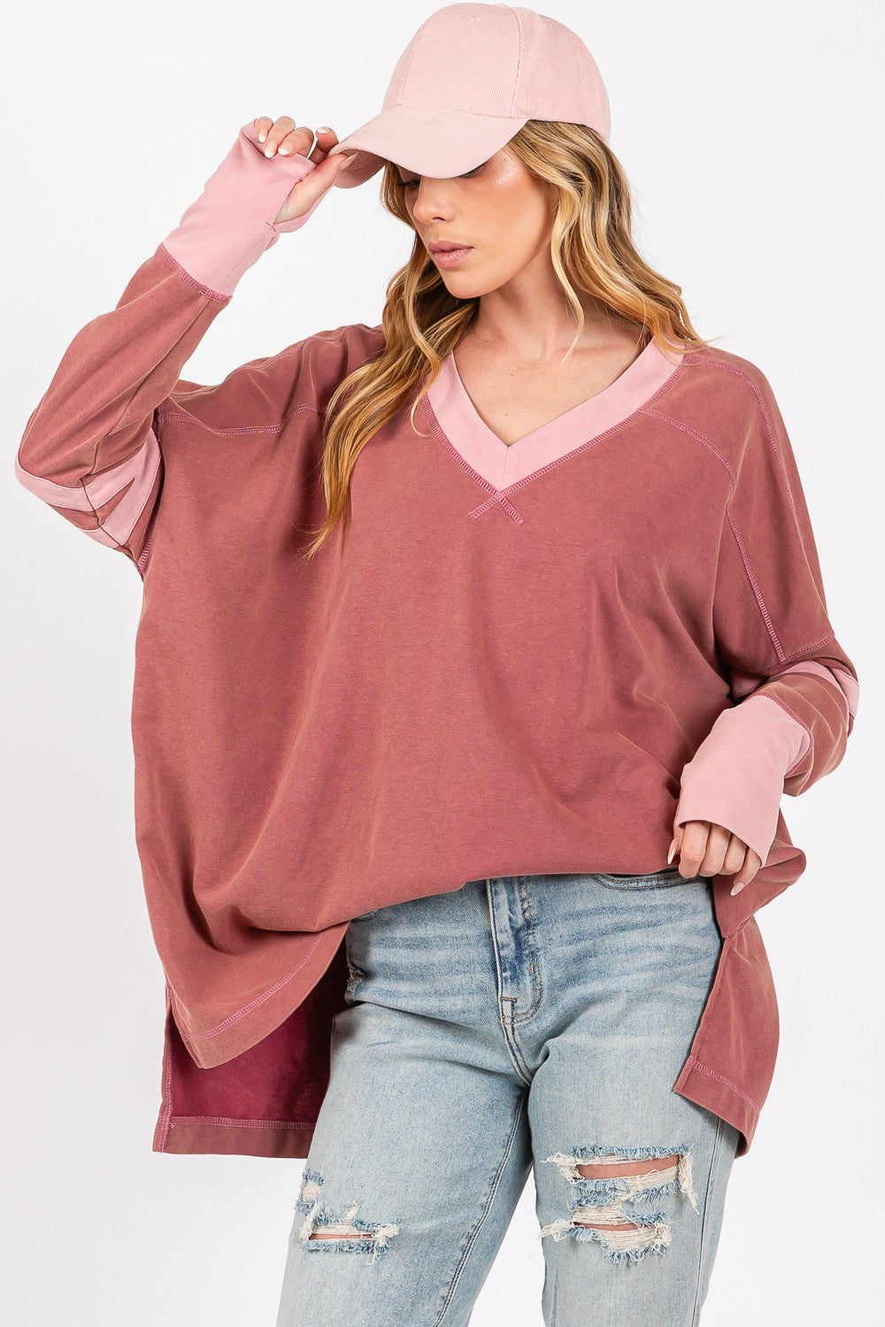 SAGE + FIG Mineral Wash Side Slit Contrast T-Shirt T-Shirt Trendsi   