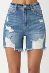 RISEN High Waisted Distressed Denim Shorts Denim Shorts Trendsi Medium S 