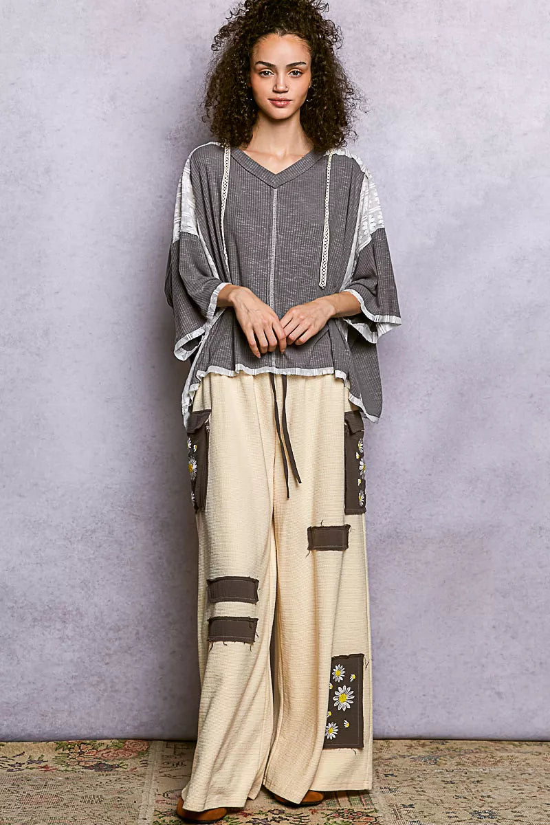 POL Short Sleeve Hoodie Top with Lace Detail Casual Chic - NeoKira Unlimited