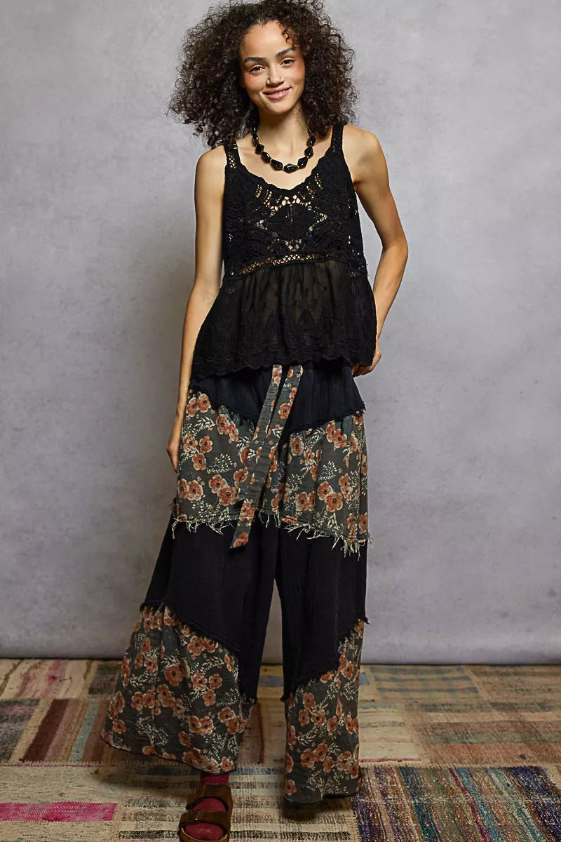 POL V-Neck Crochet Tank with Floral Embroidery Boho Chic Style - NeoKira Unlimited