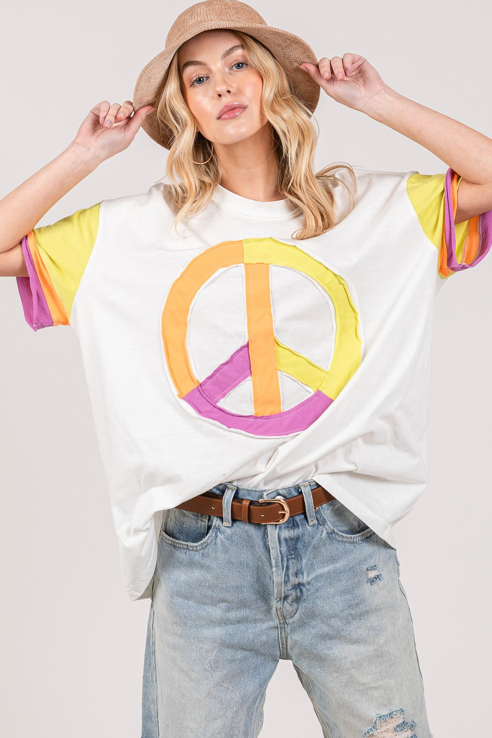 SAGE + FIG Color Block Peace Applique T-Shirt - NeoKira Unlimited