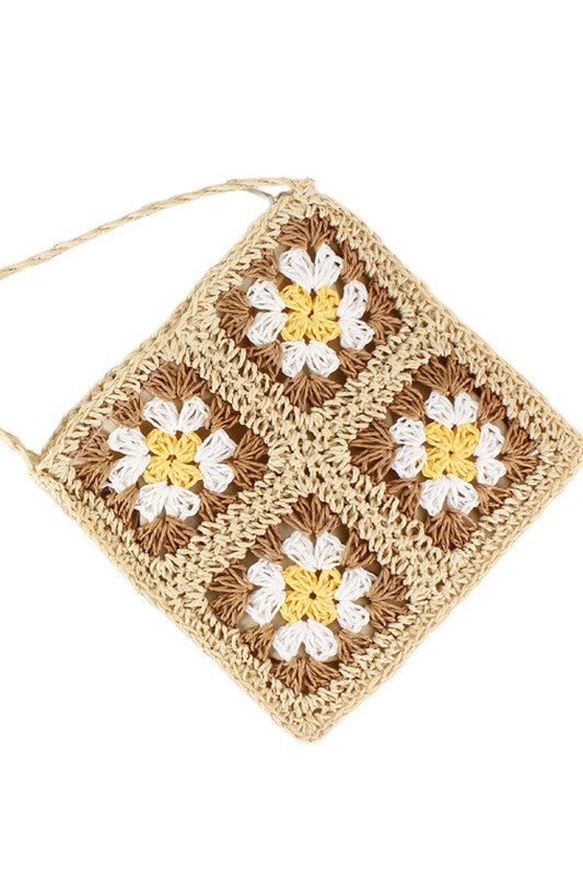 Eliza Crochet Straw Crossbody – Boho Woven Square Bag with Zip Closure - NeoKira Unlimited
