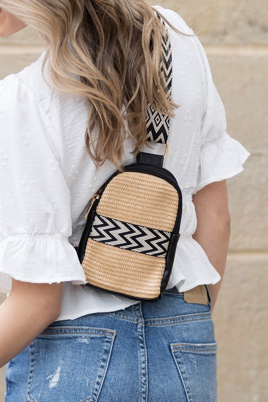 Modern Glam Mixed Media Sling Bag | Vegan Leather Straw Crossbody Style - NeoKira Unlimited