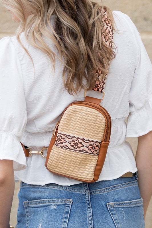 Modern Glam Mixed Media Sling Bag | Vegan Leather Straw Crossbody Style - NeoKira Unlimited