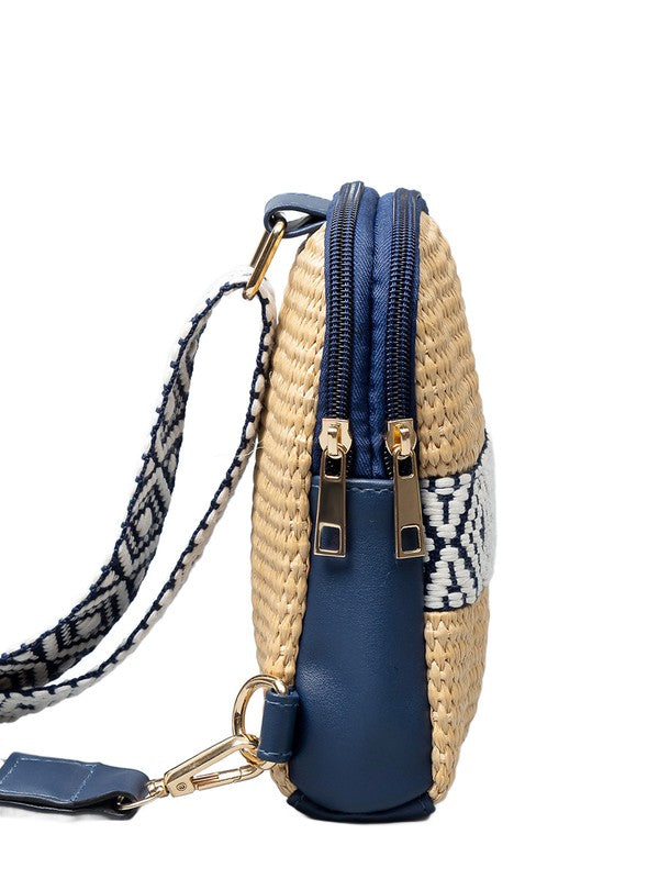 Modern Glam Mixed Media Sling Bag | Vegan Leather Straw Crossbody Style - NeoKira Unlimited