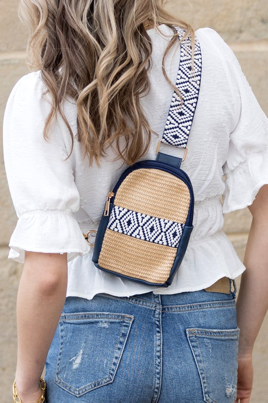 Modern Glam Mixed Media Sling Bag | Vegan Leather Straw Crossbody Style - NeoKira Unlimited