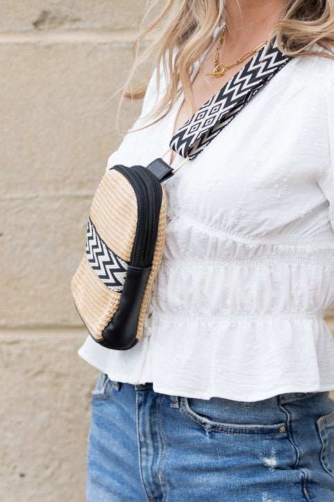Modern Glam Mixed Media Sling Bag | Vegan Leather Straw Crossbody Style - NeoKira Unlimited