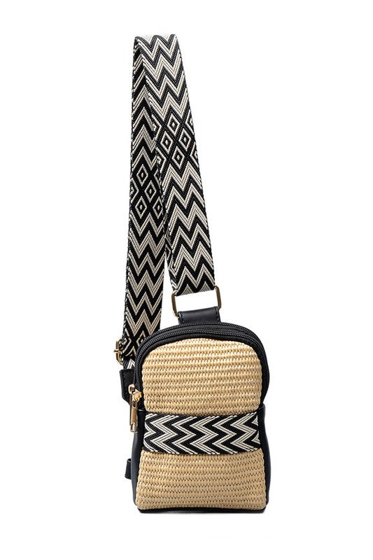 Modern Glam Mixed Media Sling Bag | Vegan Leather Straw Crossbody Style - NeoKira Unlimited
