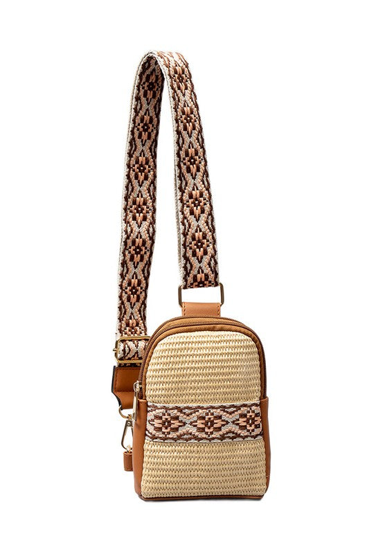 Modern Glam Mixed Media Sling Bag | Vegan Leather Straw Crossbody Style - NeoKira Unlimited