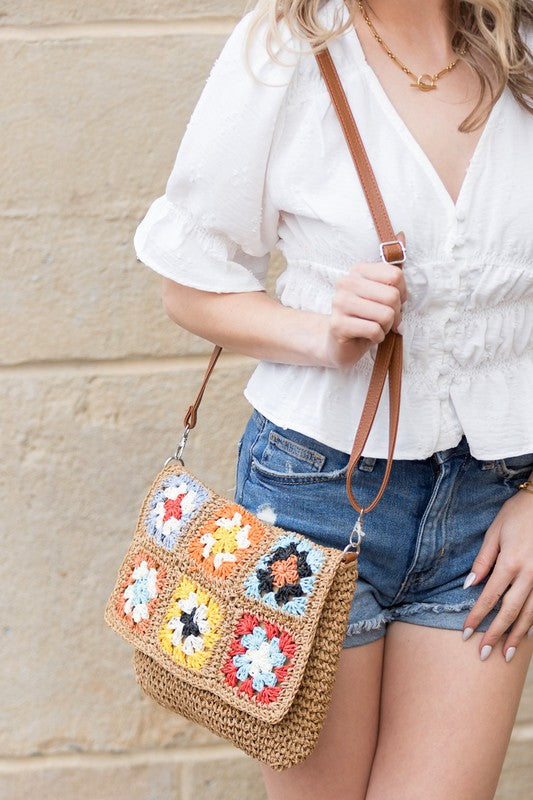 Boho Crochet Fold-Over Crossbody | Adjustable Vegan Strap Woven Texture - NeoKira Unlimited