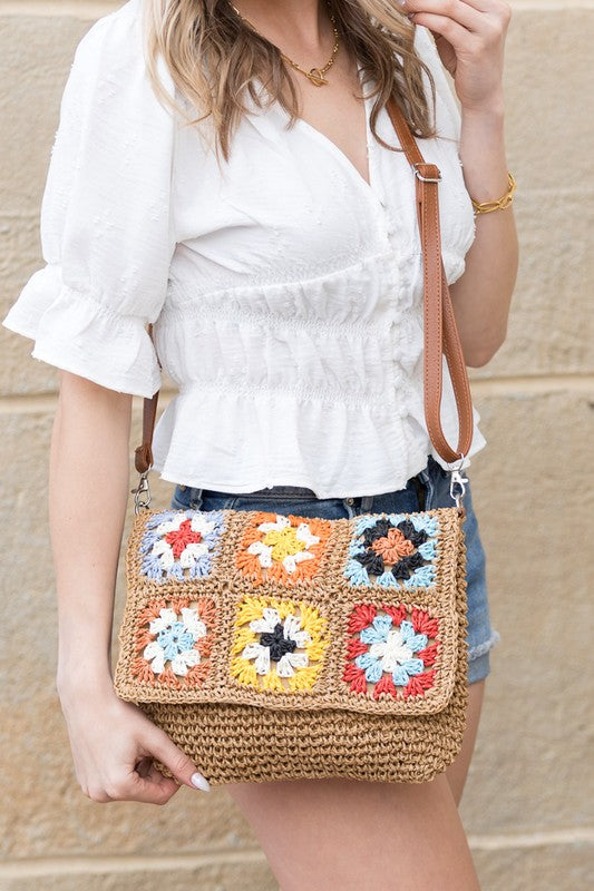 Boho Crochet Fold-Over Crossbody | Adjustable Vegan Strap Woven Texture - NeoKira Unlimited