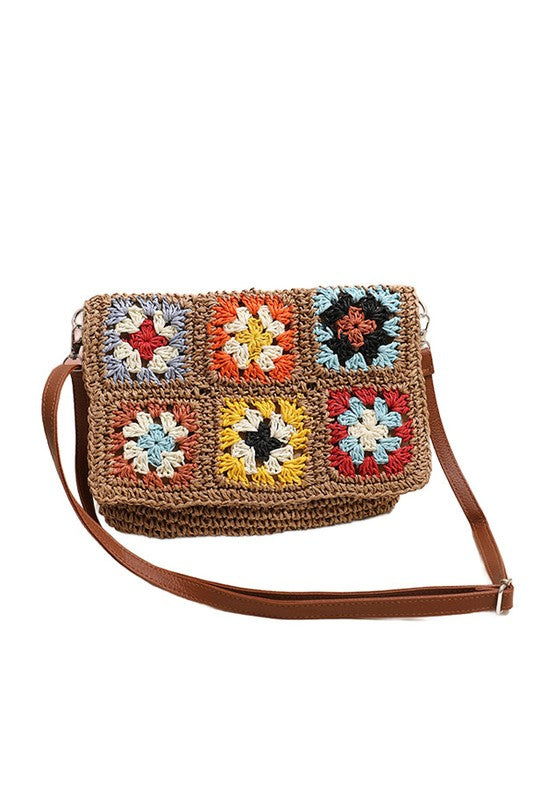 Boho Crochet Fold-Over Crossbody | Adjustable Vegan Strap Woven Texture - NeoKira Unlimited