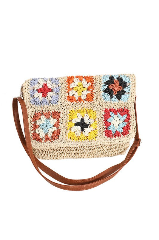 Boho Crochet Fold-Over Crossbody | Adjustable Vegan Strap Woven Texture - NeoKira Unlimited