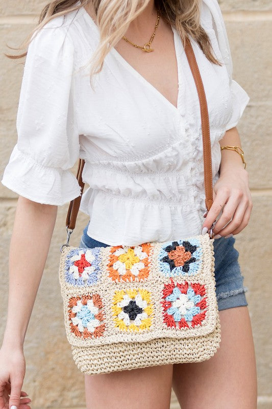 Boho Crochet Fold-Over Crossbody | Adjustable Vegan Strap Woven Texture - NeoKira Unlimited