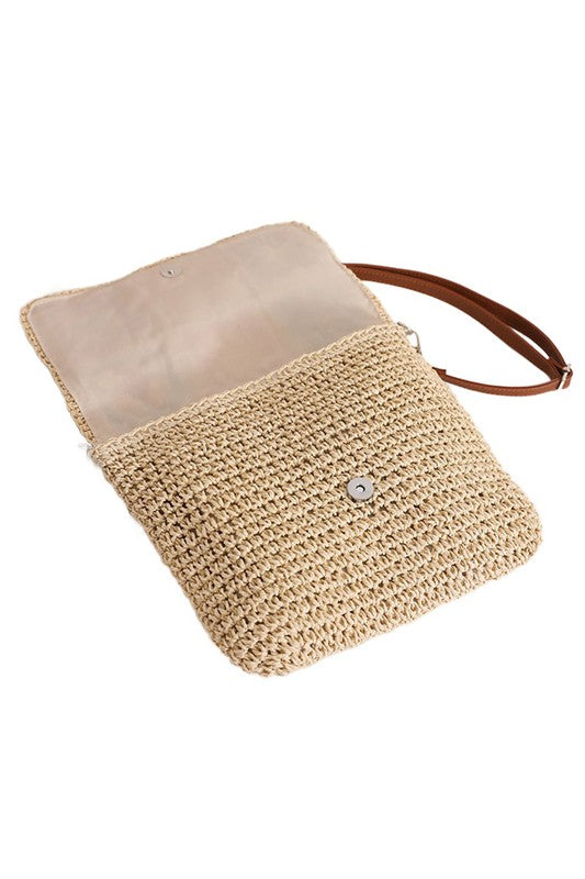 Boho Crochet Fold-Over Crossbody | Adjustable Vegan Strap Woven Texture - NeoKira Unlimited