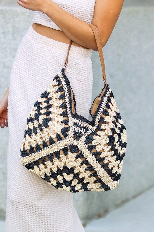Dahlia Woven Straw Shoulder Bag | Minimal Boho Vegan-Friendly Everyday Tote - NeoKira Unlimited