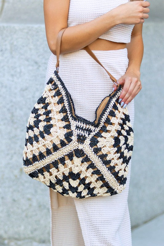 Dahlia Woven Straw Shoulder Bag | Minimal Boho Vegan-Friendly Everyday Tote - NeoKira Unlimited