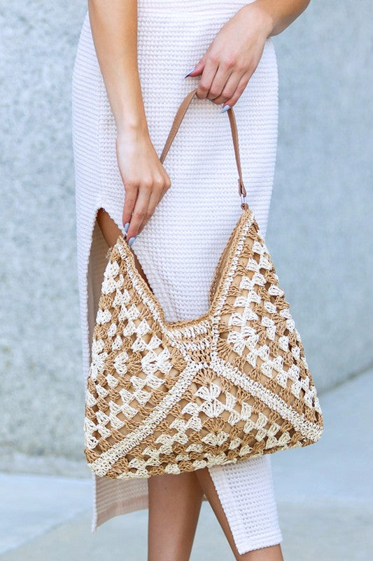 Dahlia Woven Straw Shoulder Bag | Minimal Boho Vegan-Friendly Everyday Tote - NeoKira Unlimited