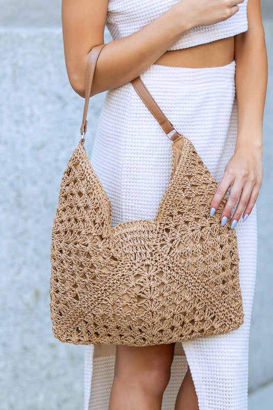 Dahlia Woven Straw Shoulder Bag | Minimal Boho Vegan-Friendly Everyday Tote - NeoKira Unlimited