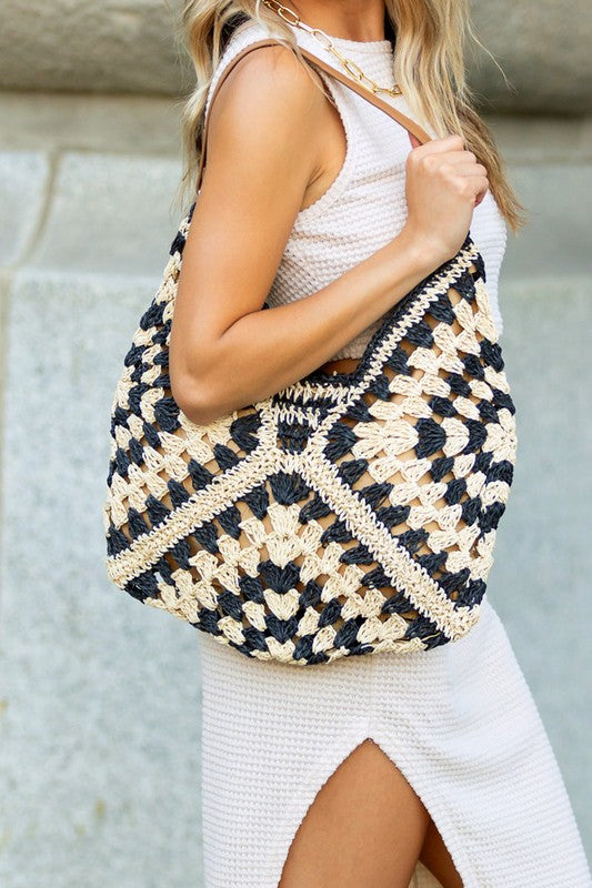 Dahlia Woven Straw Shoulder Bag | Minimal Boho Vegan-Friendly Everyday Tote - NeoKira Unlimited