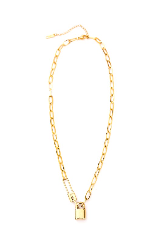 18K Gold Plated Stainless Steel Lock & Clip Chain Necklace - NeoKira Unlimited