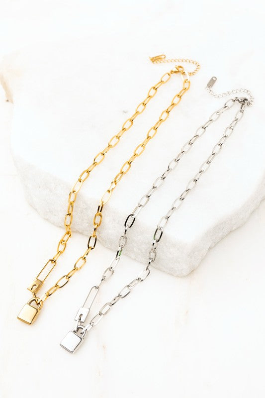 18K Gold Plated Stainless Steel Lock & Clip Chain Necklace - NeoKira Unlimited