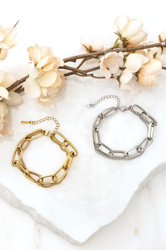 18K STAINLESS STEEL LAYERED PAPERCLIP BRACELET - NeoKira Unlimited