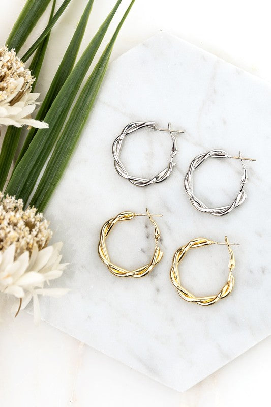 18K STAINLESS STEEL TWISTED HOOP EARRINGS - NeoKira Unlimited