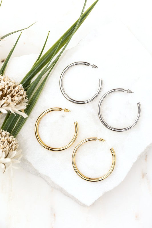 14K STAINLESS STEEL OPEN HOOP EARRINGS - NeoKira Unlimited