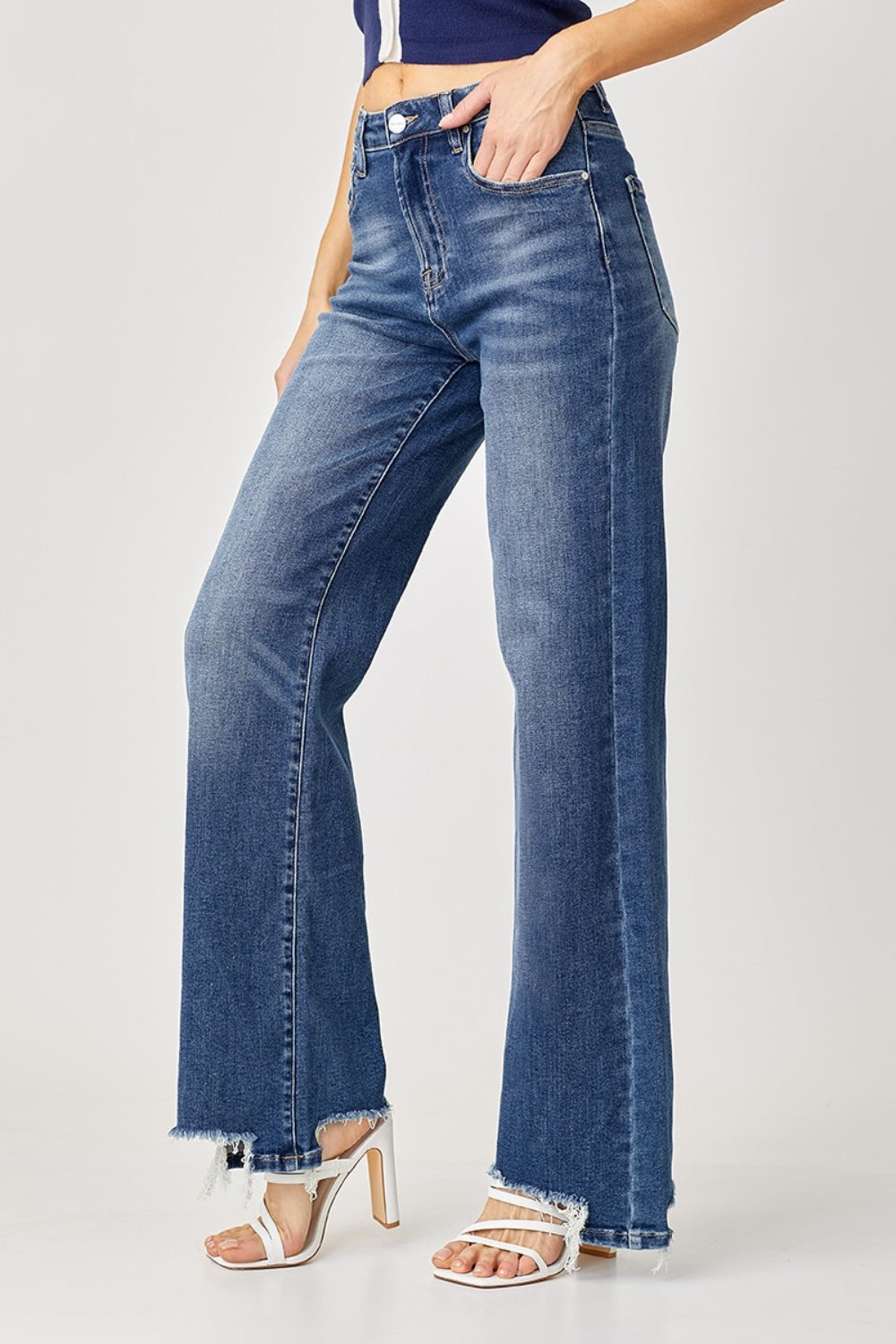 Risen Full Size High Rise Frayed Hem Wide Leg Jeans Jeans Trendsi   