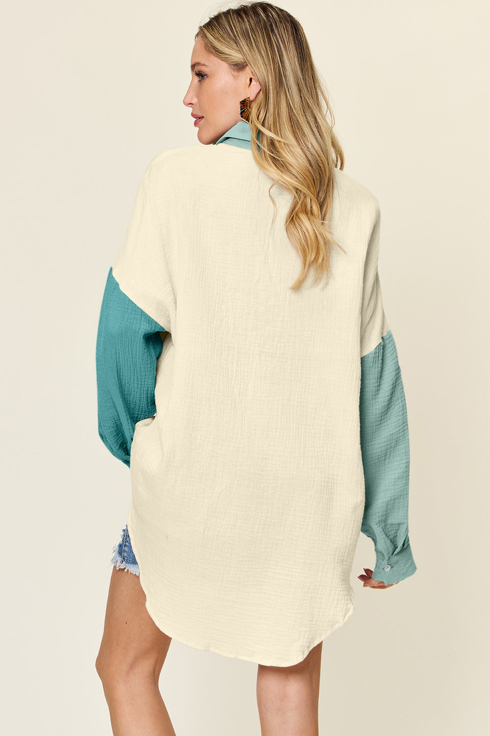 Double Take Full Size Pocketed Texture Button Up Shirt - NeoKira Unlimited