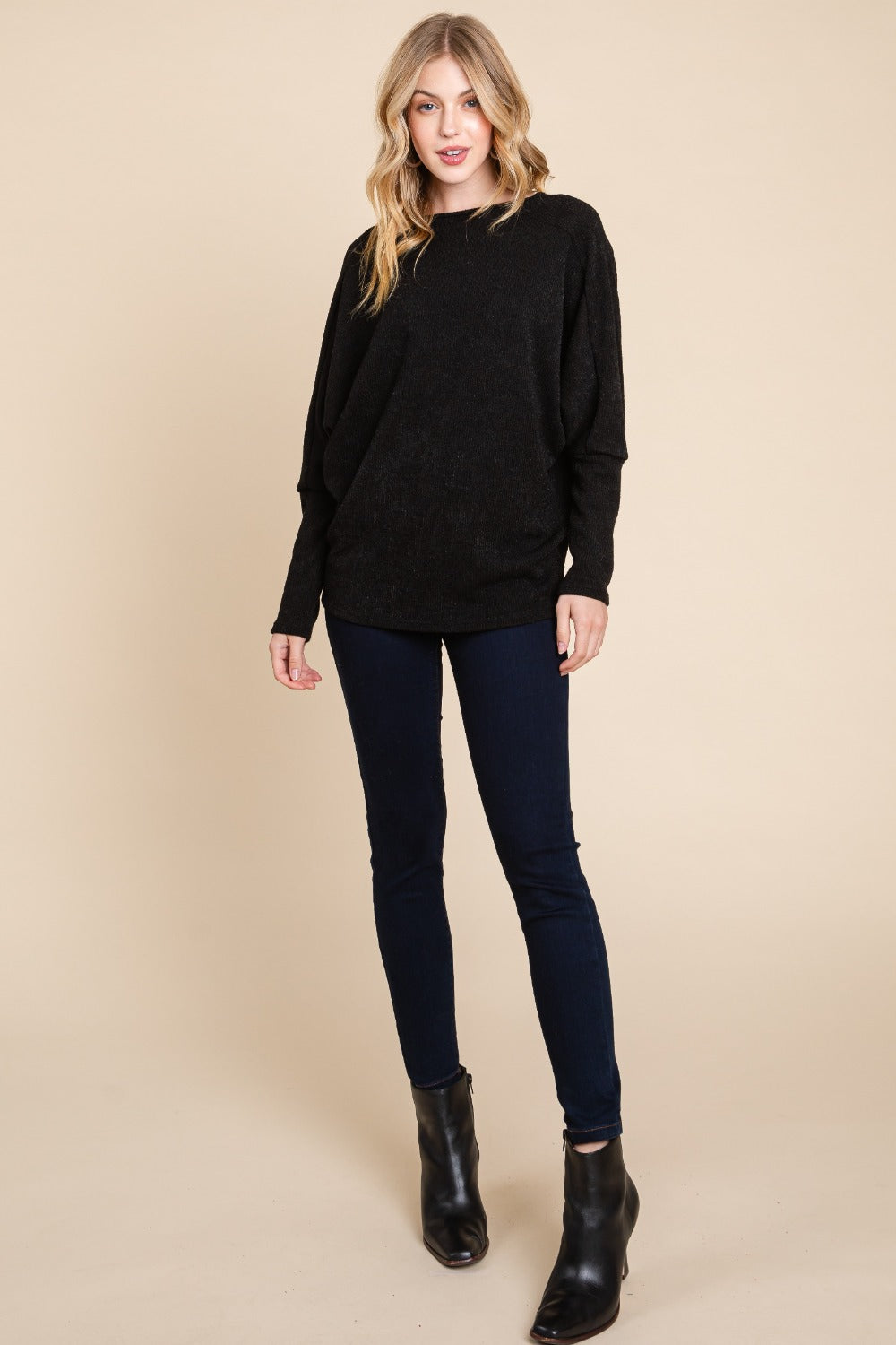 BOMBOM Drop Shoulder Long Sleeve Knit Top - NeoKira Unlimited