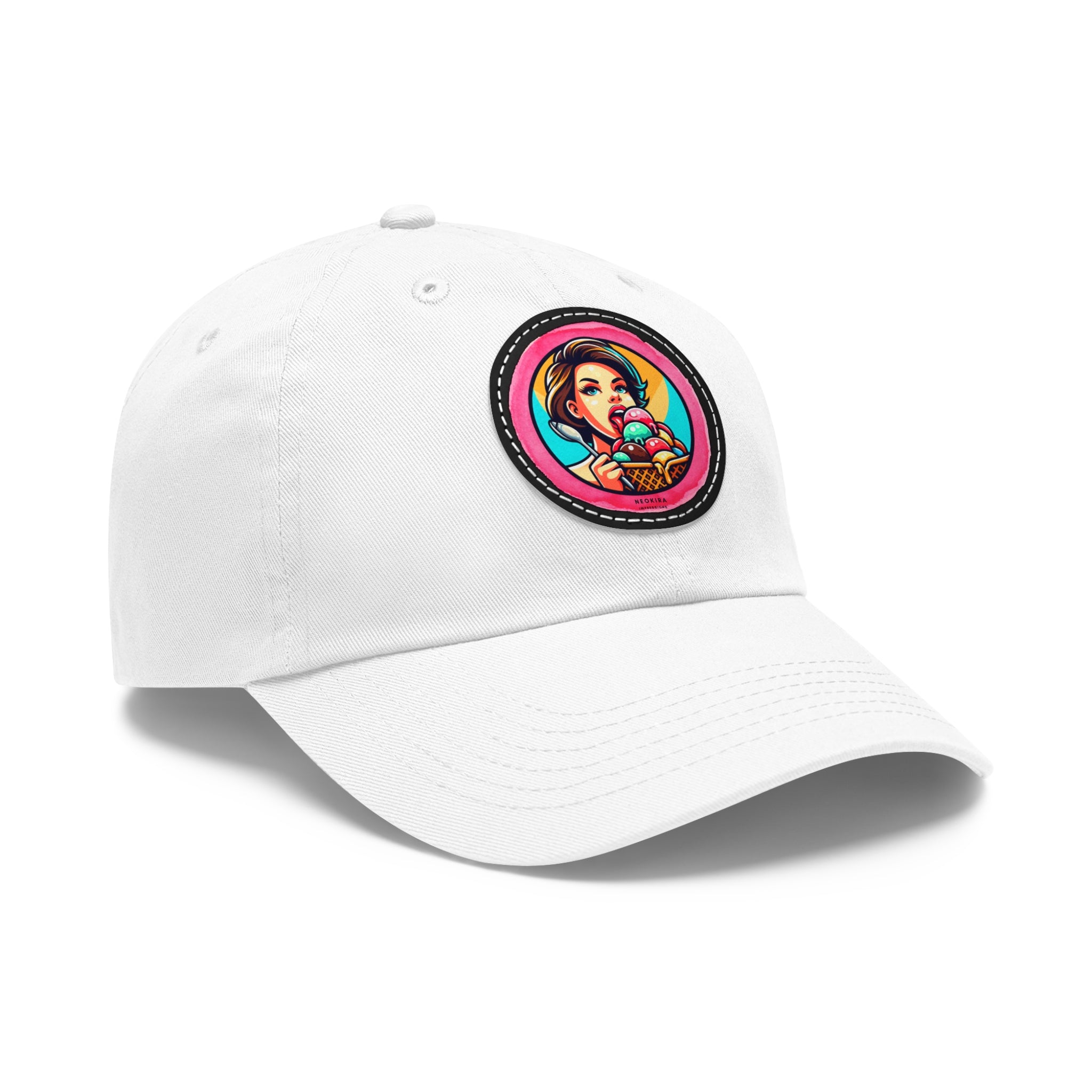 ICE CREAM Dad Hat with Leather Patch (Round) Caps Printify   