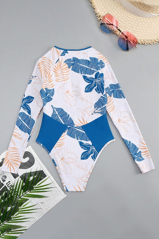 Sporty Zip Front Tropical One-Piece – Sun Protection & Style Swimsuit - NeoKira Unlimited