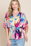 BOMBOM Printed Surplice Peplum Blouse Blouse Trendsi Multicolor S 