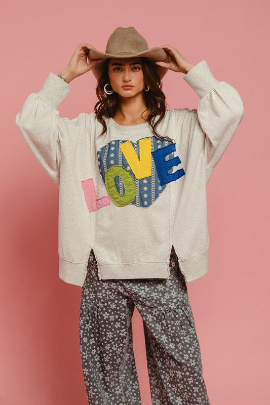 BiBi LOVE Heart Patch Slit French Terry Sweatshirt - NeoKira Unlimited