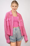 VERY J Button Up Long Sleeve Lace Shirt Shirt Trendsi Pink S 