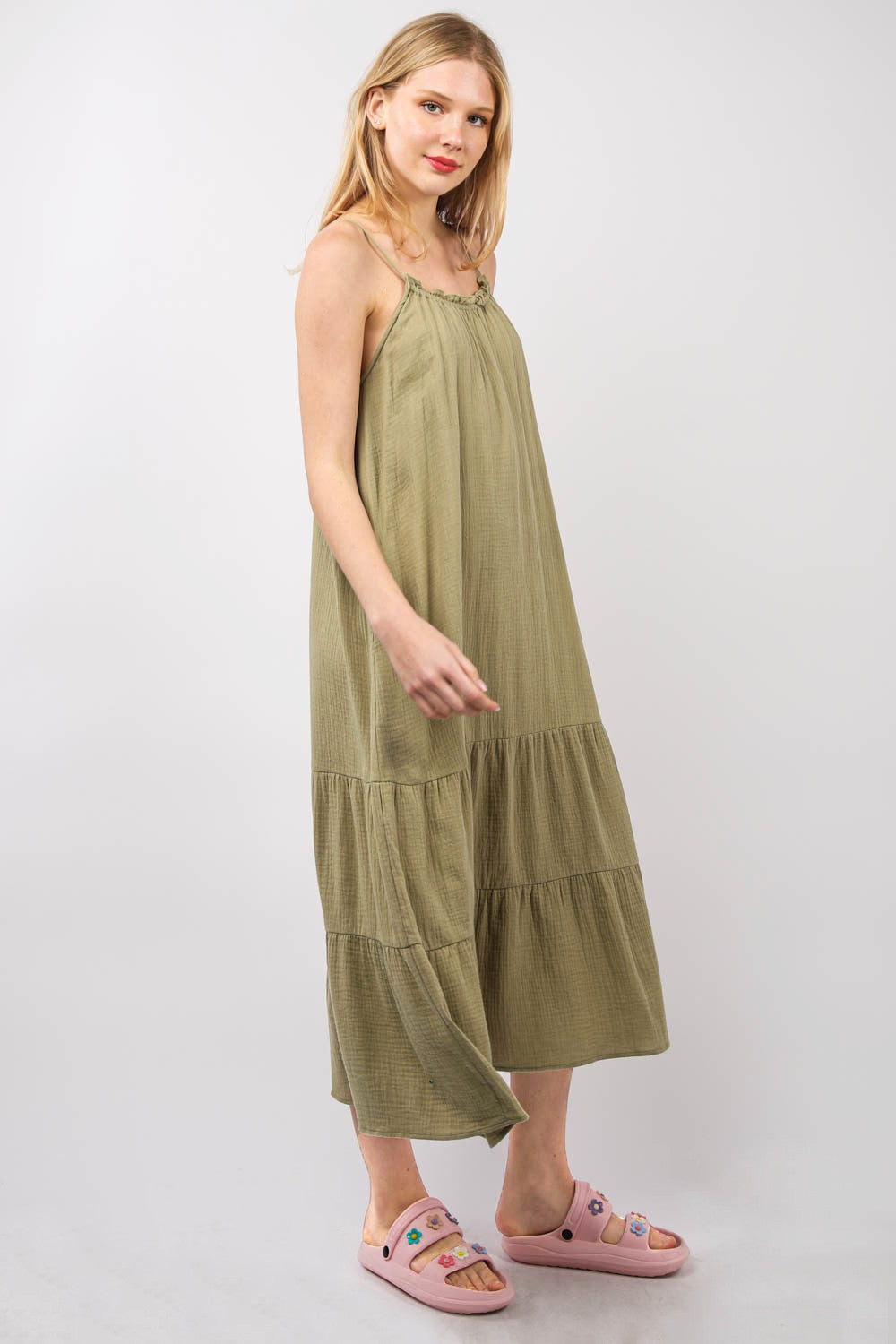 VERY J Ruffled A-Line Midi Cami Dress Midi Dress Trendsi   