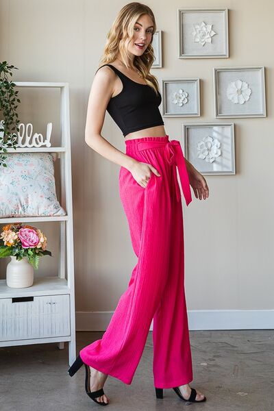 Heimish Full Size Front Tie Pants with Paperbag Waistband Plus Size - NeoKira Unlimited