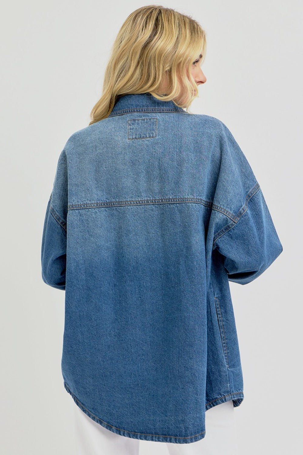 RISEN Full Size Snap Down Long Sleeve Denim Shacket - NeoKira Unlimited